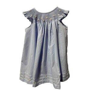 Will’Beth 12 Mths. Smocked Pale Blue Dress Cap Sleeve With Embroidered Flowers